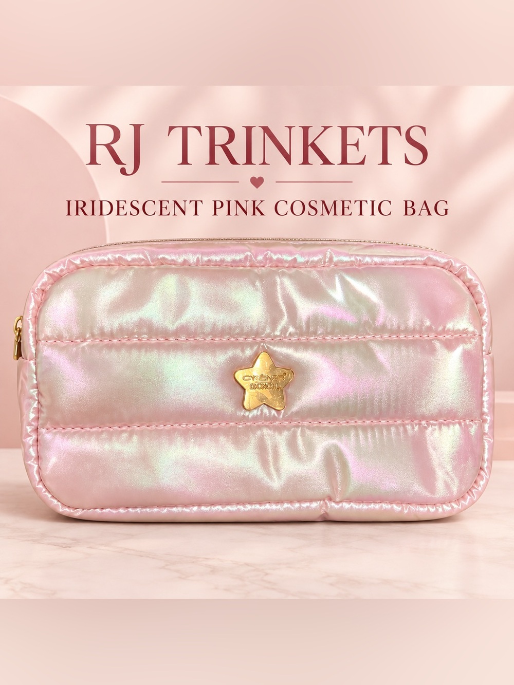 RJ Trinkets Iridescent Pink Star Cosmetic Pouch